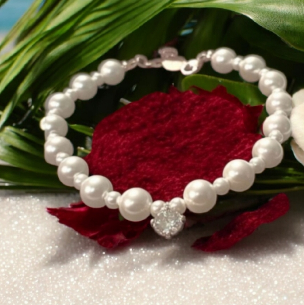 0.50ct. Moissanite Diamond Shell Pearl Bracelet